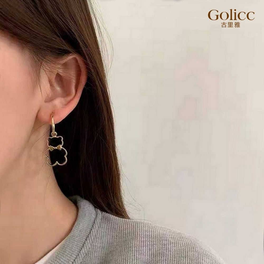 【Gulicc 】古莉可 耳環 可愛簍空小熊耳釘, , large