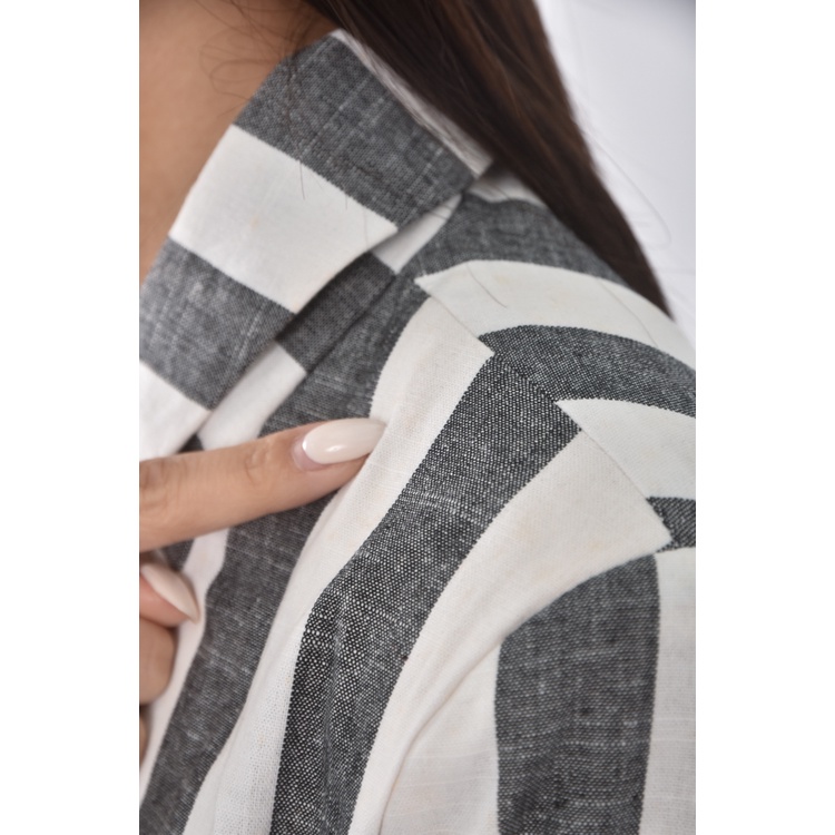 (S) easy zone質感亞麻棉質條紋灰色外套二手衣, , large