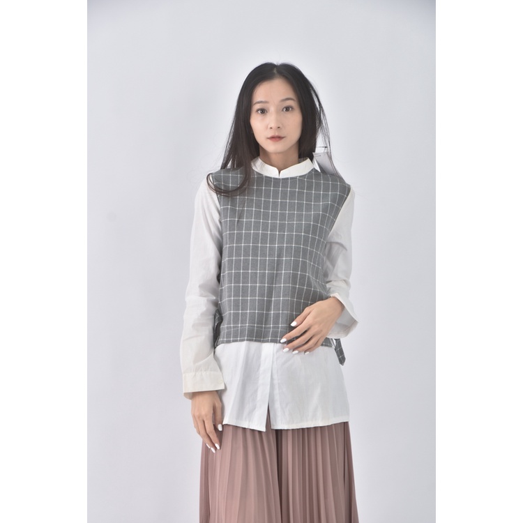 (S) tokoyo fashion質感格紋灰色短袖上衣二手衣, , large