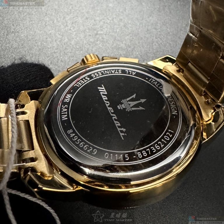 [星晴錶業]MASERATI手錶,44mm,R8873621021寶藍色錶面銀金色錶殼金色精鋼錶帶款, , large