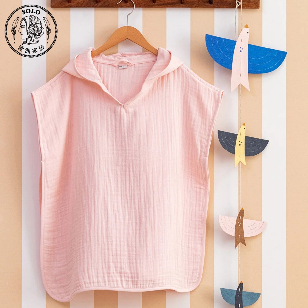 【SOLO Vintage】LCW Children's Poncho Hooded Bath Towel 100% Cotton Pink Made in Turkey, , large