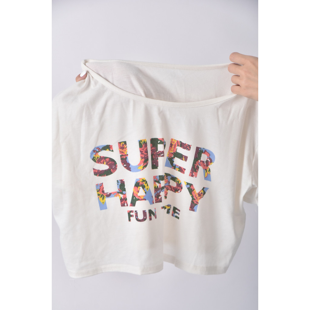 (XL) 修身短版字母白色短袖上衣二手衣, , large