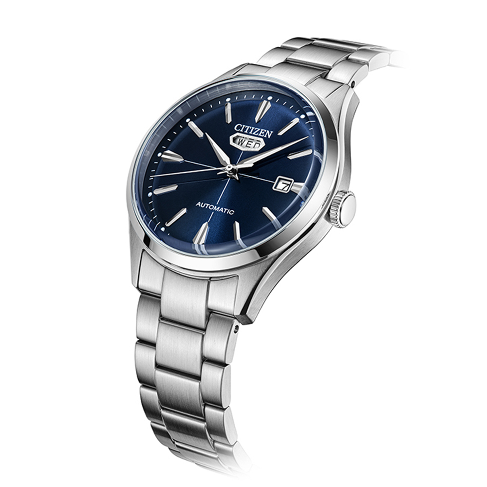 CITIZEN 星辰 C7 經典復刻日曆機械錶-銀x藍 NH8391-51L, , large