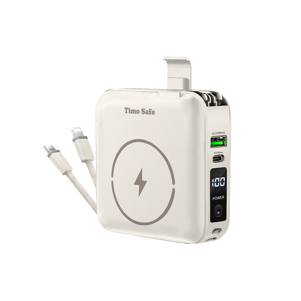 【Timo】Safe 安全防爆電芯多功能磁吸固態行動電源 12000mAh - 燕麥杏, , large