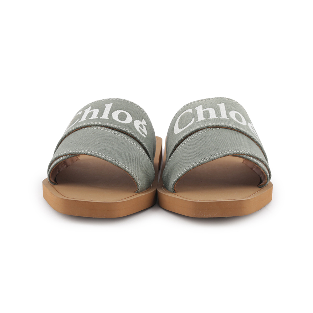 CHLOE' WOODY FLAT MULE 棉質牛仔平底拖鞋37/森林綠, , large