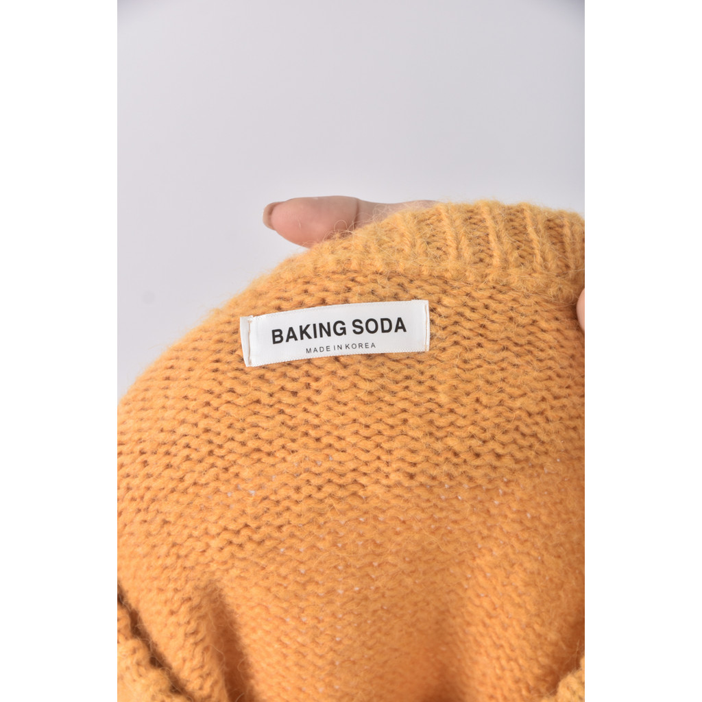(F) baking soda韓牌質感字母寬鬆橘色毛衣二手衣, , large