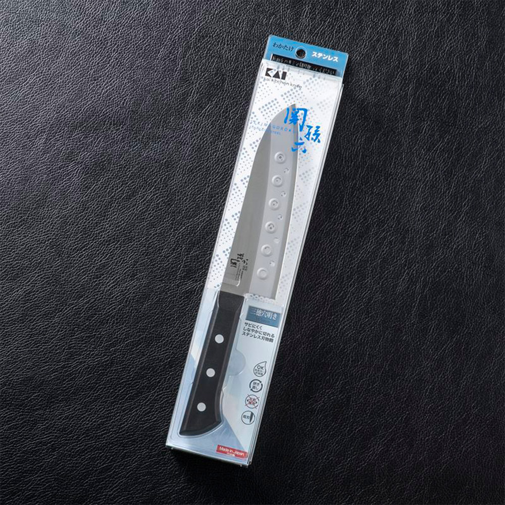 【日本貝印KAI】日本製 若竹名刀 關孫六 料理刀 廚房刀 不鏽鋼刀-16.5cm(帶孔三德刀), , large