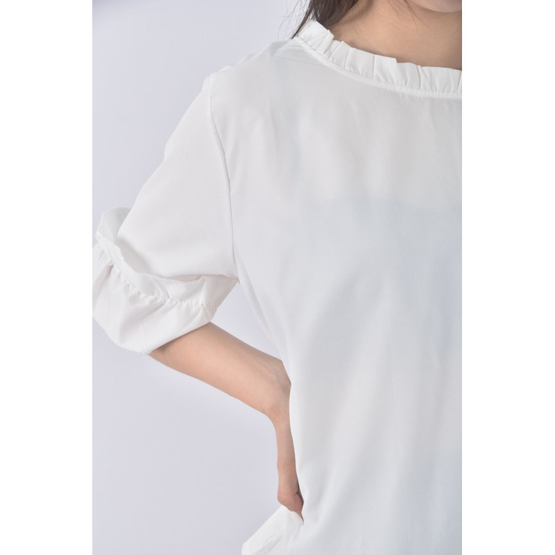 (S) fashion質感圓領白色長袖上衣二手衣, , large