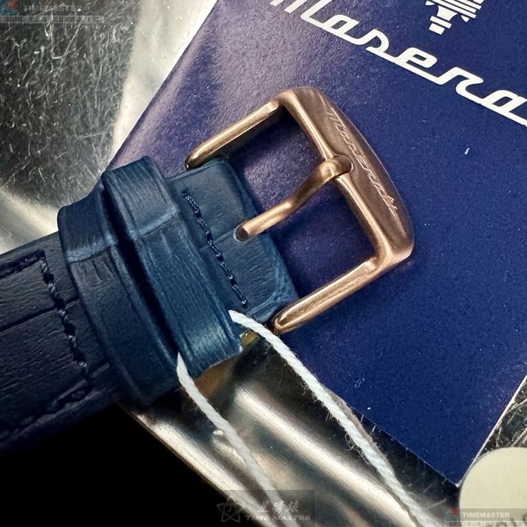 [星晴錶業]MASERATI手錶,42mm,R8851108027寶藍色錶面玫瑰金錶殼寶藍真皮皮革錶帶款, , large