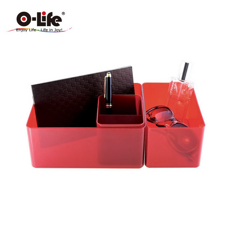 B-012 stacking storage box-red 3-piece set, , large