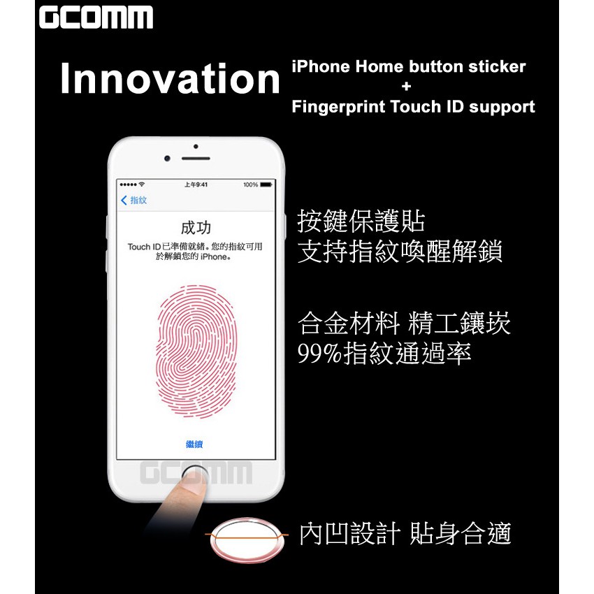 GCOMM Apple iPhone Home 支援指紋辨識 按鍵保護貼 白底金邊, , large