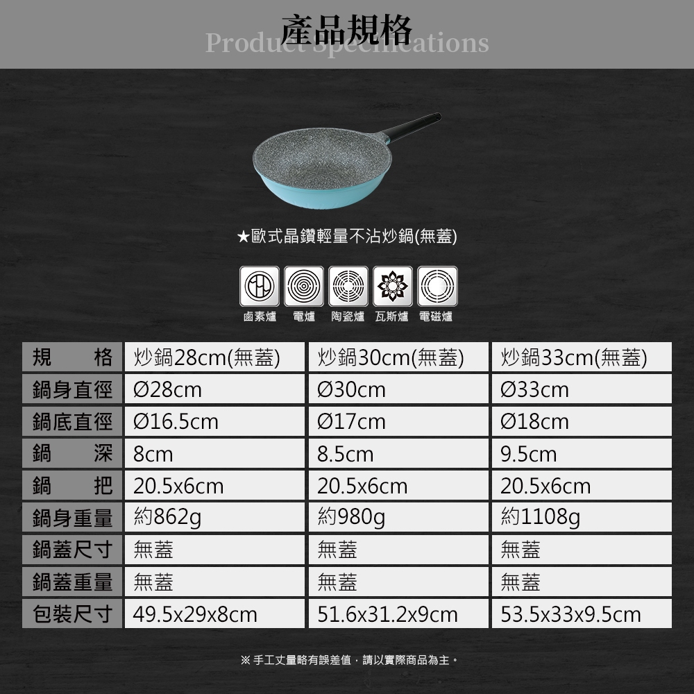 Miyaco 米雅可 歐式晶鑽輕量不沾炒鍋IH無蓋附蓋 無蓋33cm-Leidea樂德兒, , large