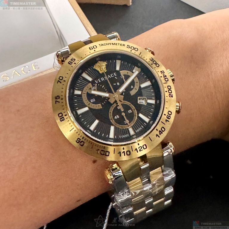 [星晴錶業]VERSACE手錶,46mm,VS11733金色錶面金色錶殼金銀相間精鋼錶帶款, , large