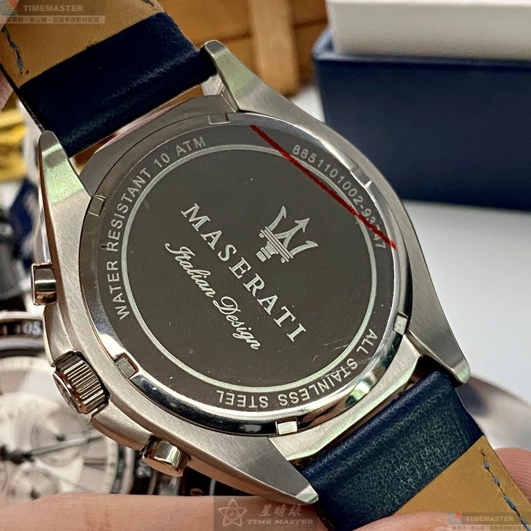 [星晴錶業]MASERATI手錶,46mm,R8851101002寶藍色錶面寶藍錶殼寶藍真皮皮革錶帶款, , large