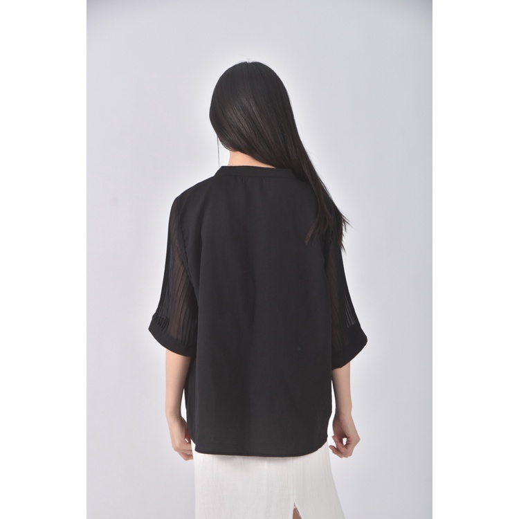 (XL) e h a n韓牌薄紗黑色短袖上衣二手衣, , large