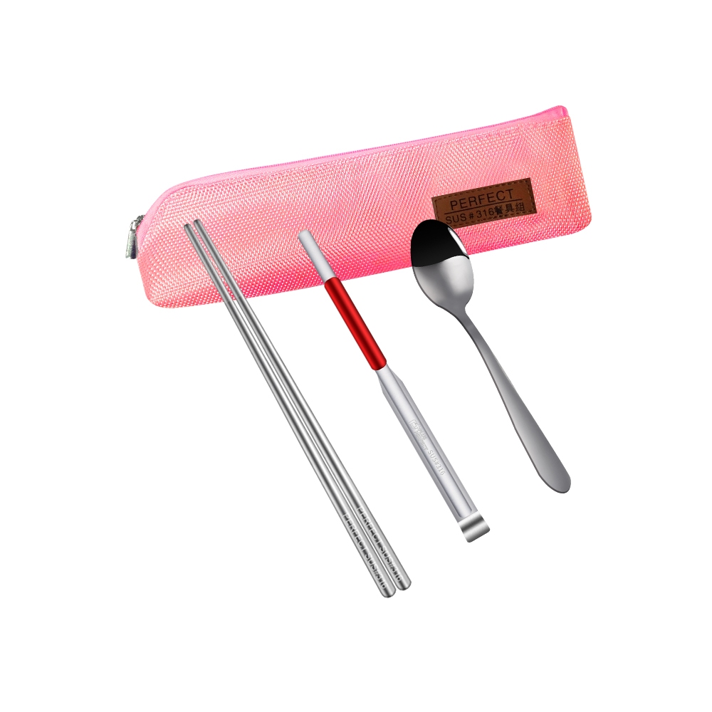PERFECT 理想牌 極緻316不鏽鋼隨身餐具組 晶鑽316 餐具萬用組粉紅-Leidea樂德兒, , large
