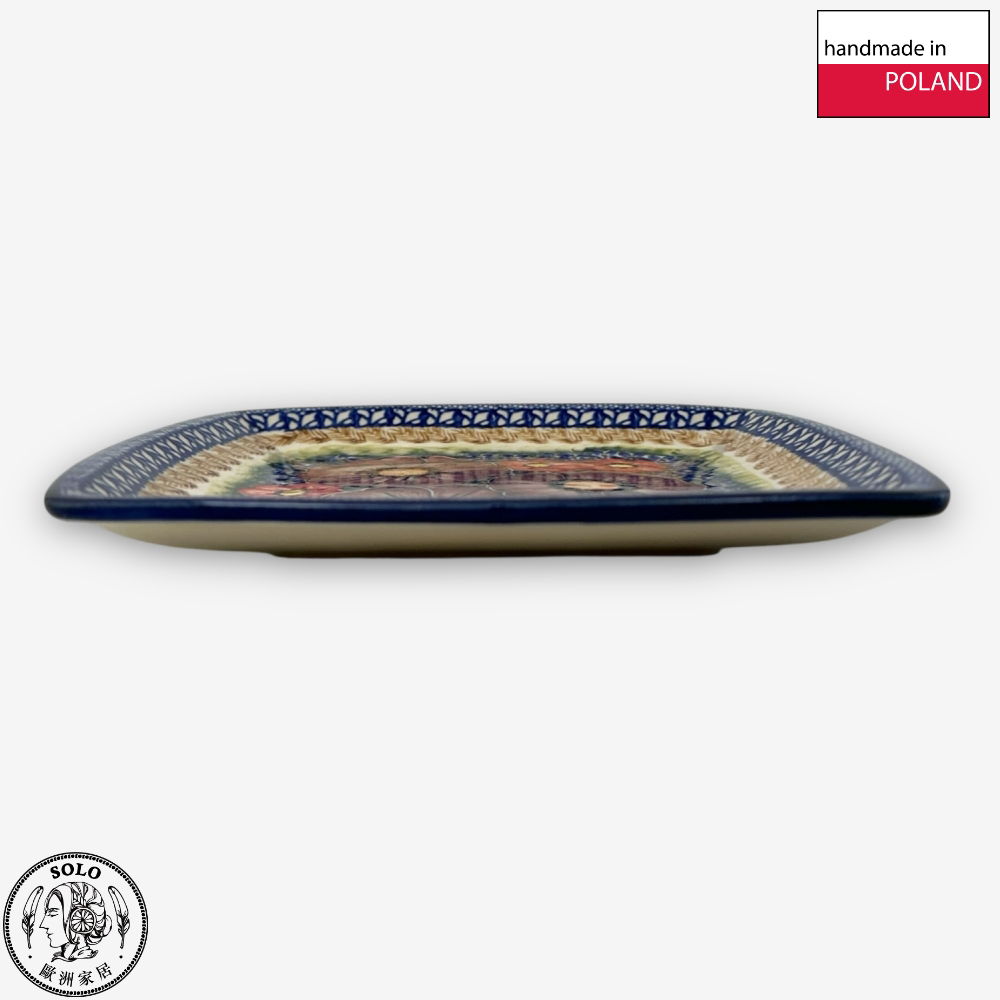 【SOLO Vintage】Cerraf Polish Pottery 19cm Square Plate Banquet of Elegant Red Series Made in Poland, , large