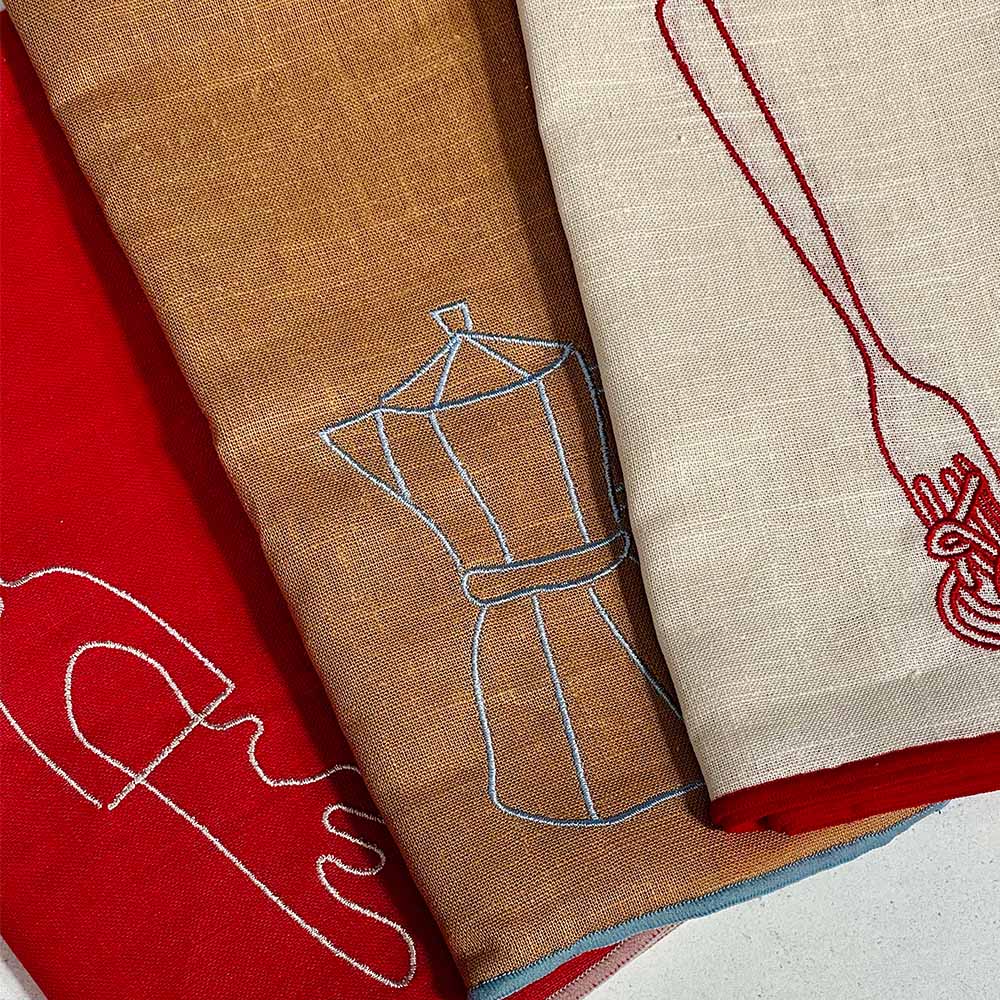 【英國 MÆGEN】刺繡棉麻餐巾組-白 (義大利麵), , large