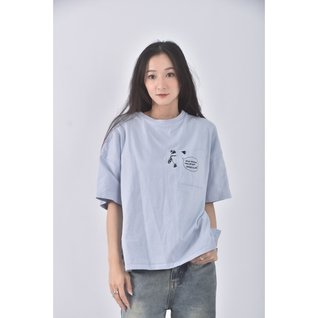 (XL) lupilien質感圓領藍色短袖上衣二手衣, , large