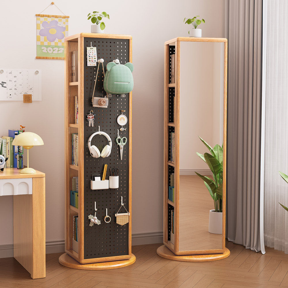 【AOTTO】360度可旋轉實木收納全身鏡(WD-037)