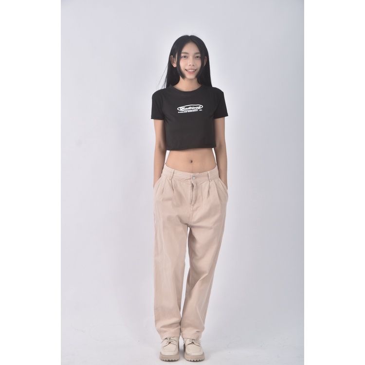 (XL) mango高腰寬鬆杏色長褲二手衣, , large
