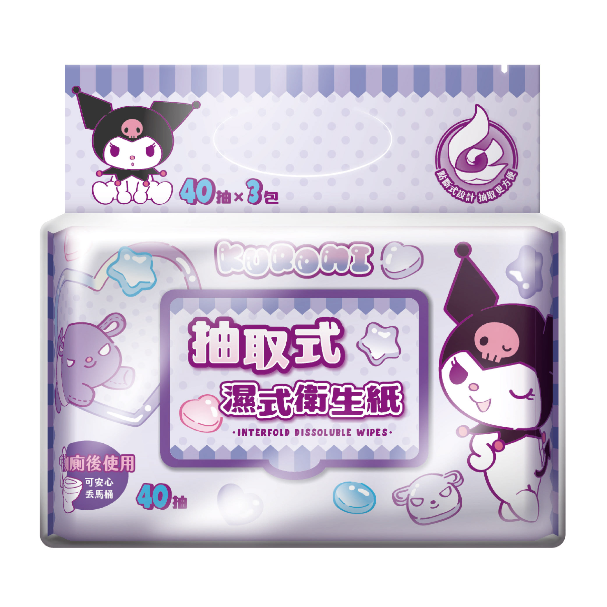 [寶富華]酷洛米抽取式濕式衛生紙40抽×3包, , large
