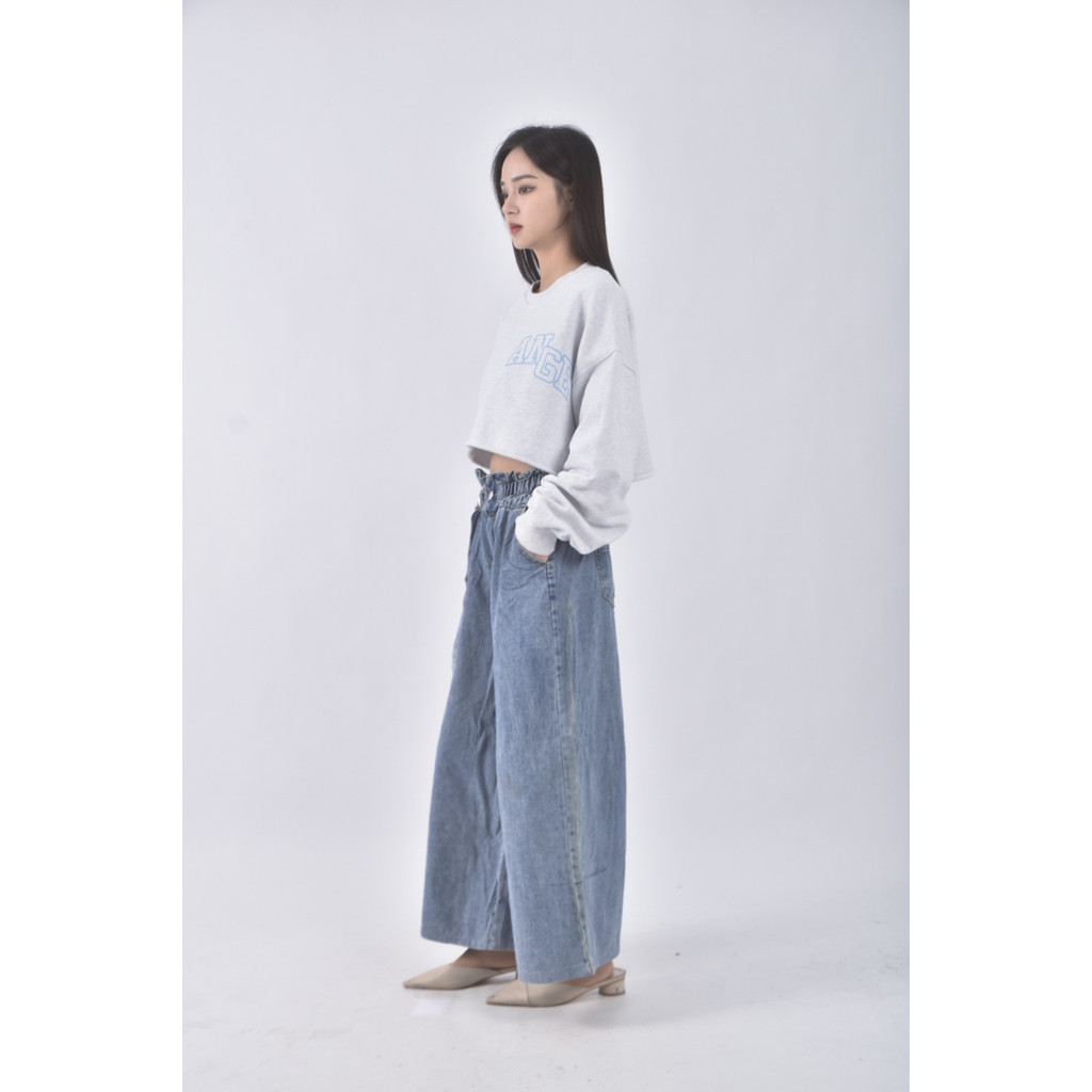 (XL) 高腰丹寧牛仔寬鬆藍色長褲二手衣, , large