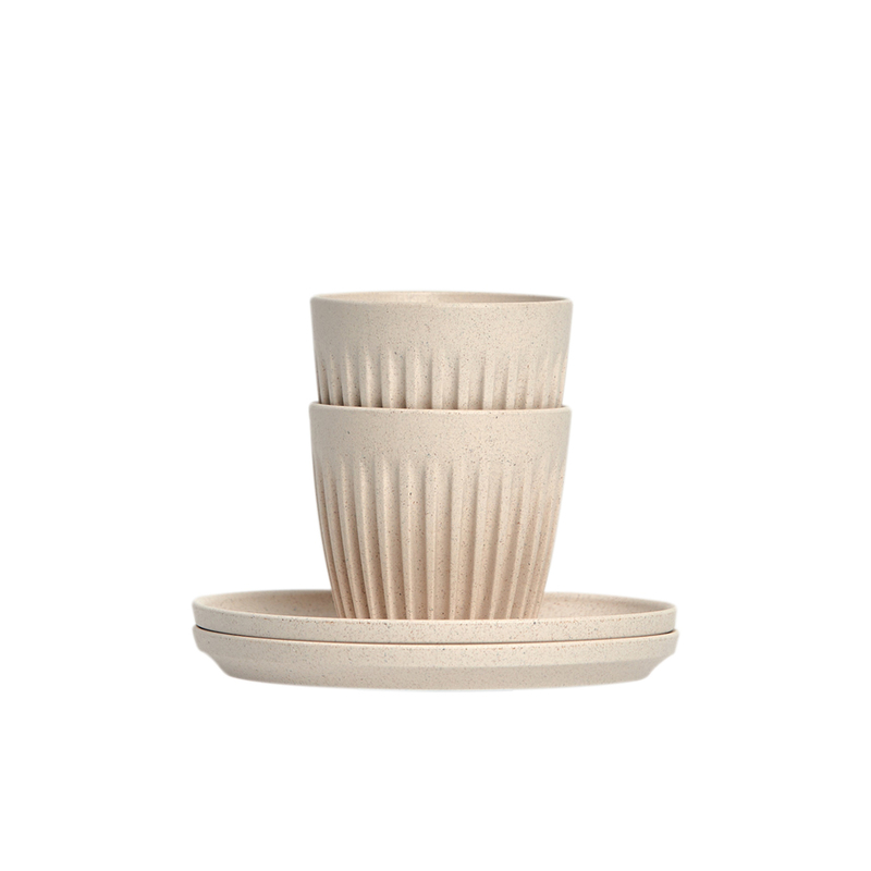 【Huskee】Reusable Coffee Cup & Saucer : Huskee Original 3oz/ 90ml, Natural, 2 sets, , large