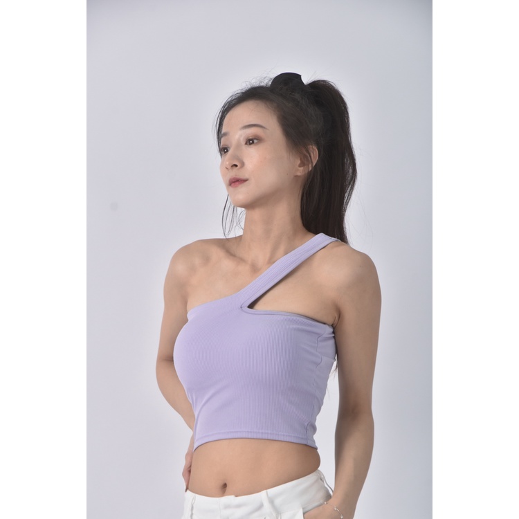 (S) 【安于晴Charlene私服】air space質感修身短版單肩紫色上衣二手衣, , large