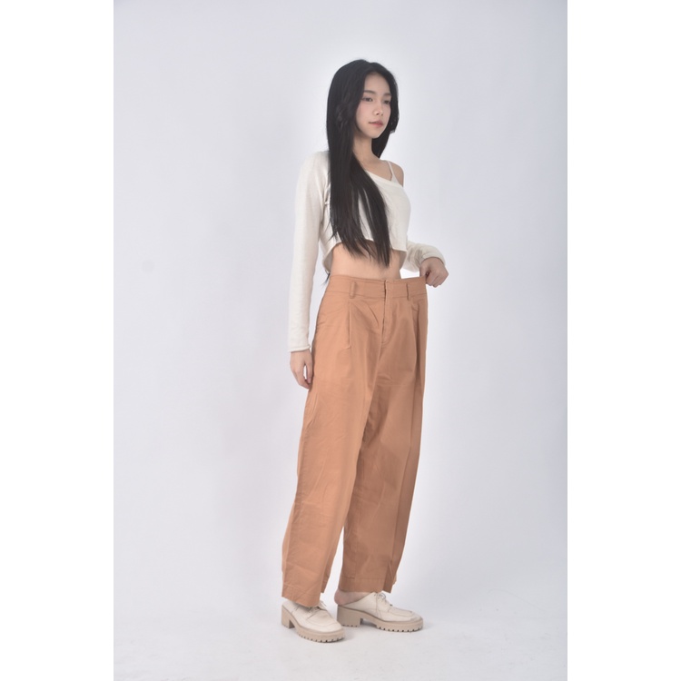 (XL) uniqlo高腰質感棉質橘色長褲二手衣, , large