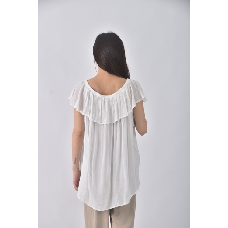 (S) hinge一字領白色短袖上衣二手衣, , large