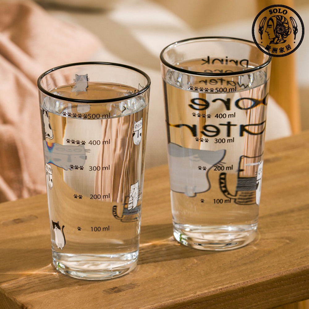 【SOLO Vintage】LCW Home 570ml Drink More Water Cute Cat Glass Cup Set Made in Turkey, , large