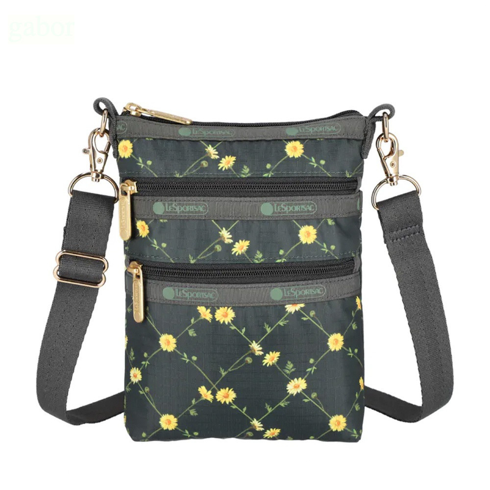 LeSportsac 3 Zip Crossbody 三層拉鍊斜背包 手機包 送禮-綠野雛菊, , large