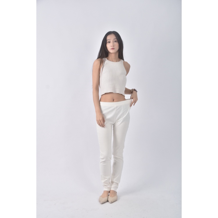 (L) net高腰質感白色長褲二手衣