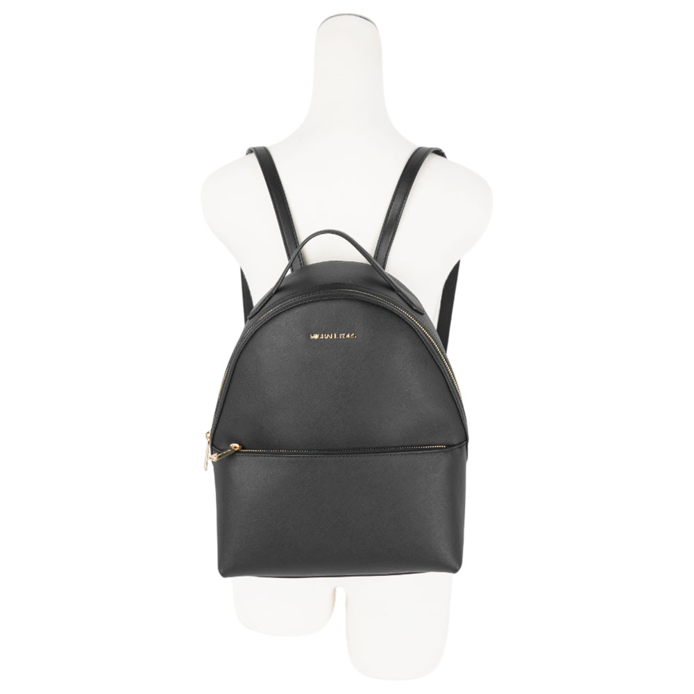 Michael Kors Sheila 防刮皮革拉鍊口袋中型後背包(黑色), , large