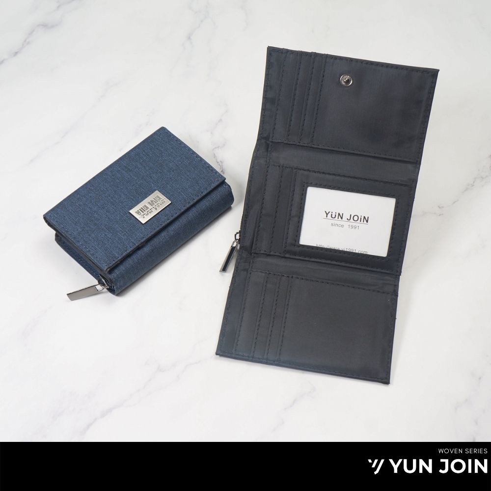 【YUNJOIN】WOVEN 日系織面蓋頭拉鍊短夾 中夾 零錢包 後側設計 質感 錢包 學生錢包 開學, , large