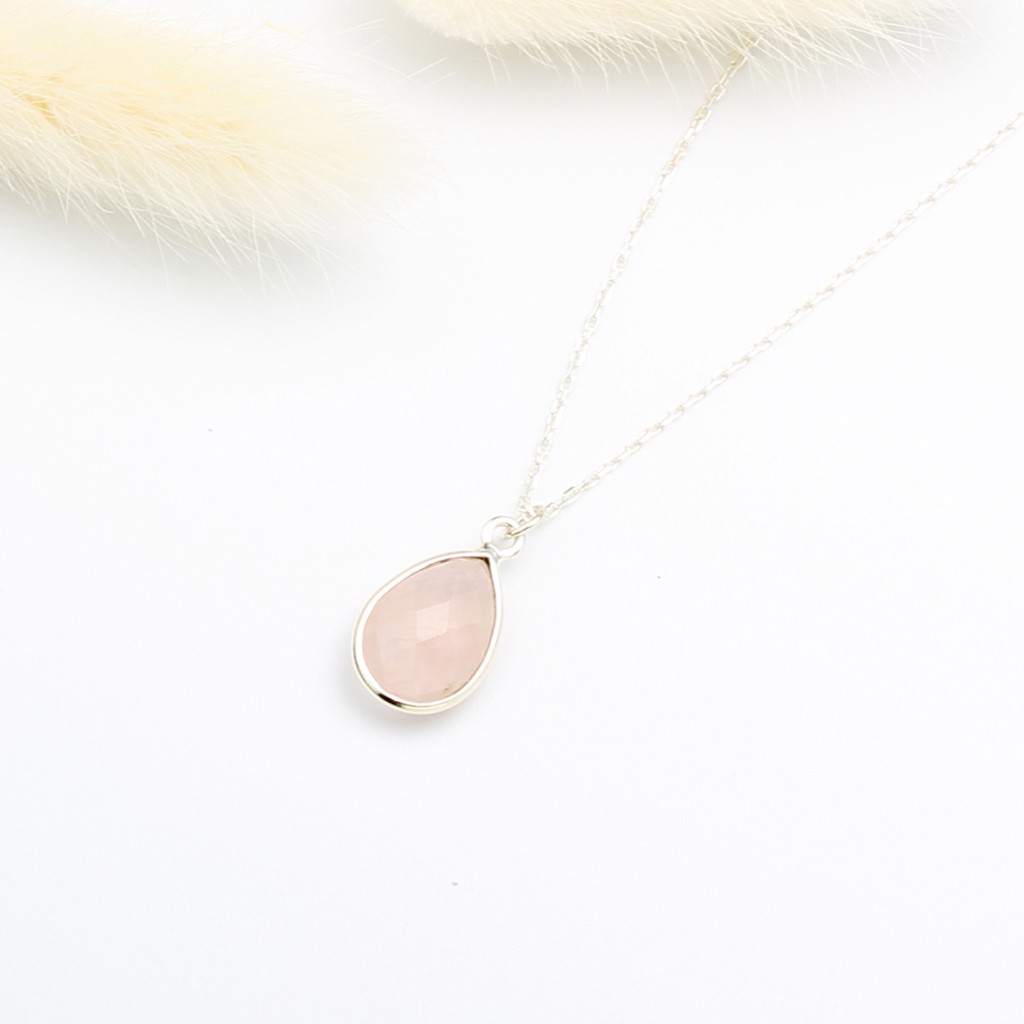 【Angel & Me】Large Rose Quartz Crystal Raindrop s925 sterling silver necklace, , large
