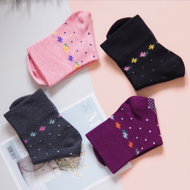 [Kaimei Cotton Industry] 6 pairs set, random and excellent, MIT made in Taiwan, no bunch marks, wide mouth women's version of senior socks - small flower dot style, , large