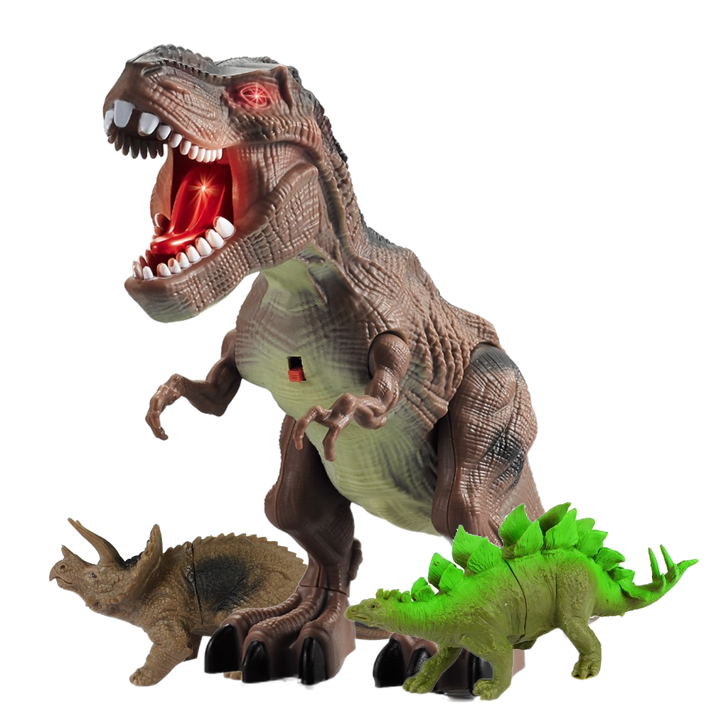 【啾愛你】電動行走暴龍(內附兩隻小恐龍 會走路有聲光效果)-棕色, , large