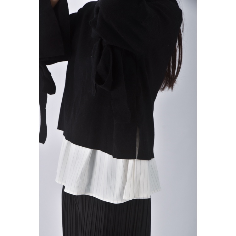 (L) mila owen圓領厚磅黑色長袖上衣二手衣, , large