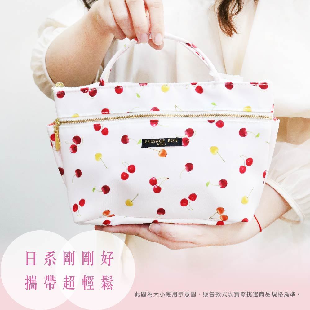 日本製 【Passage Bois】百合 雙層拉鍊雙口袋抗菌手提袋, , large