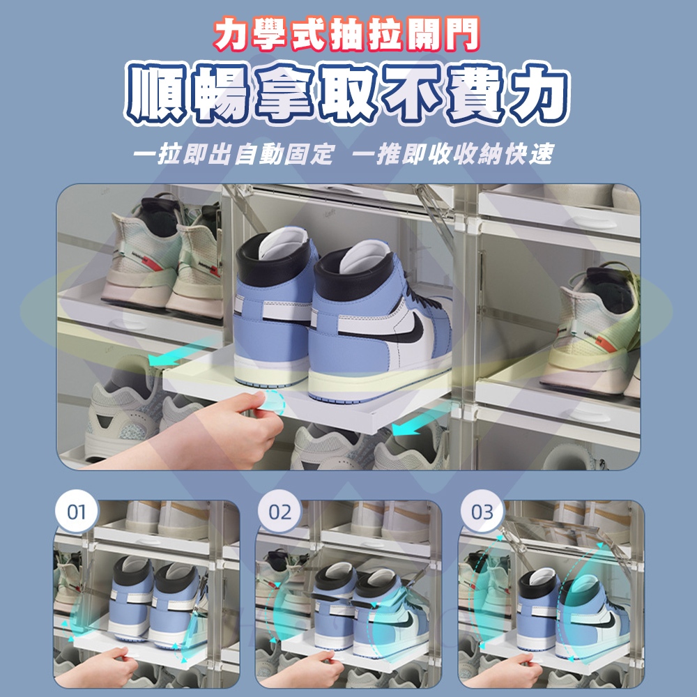 【禾統】抽拉式透明鞋盒 / 透明灰 / 入(收納鞋盒 透明鞋盒 鞋子收納盒 正開鞋盒 鞋櫃 鞋架), , large