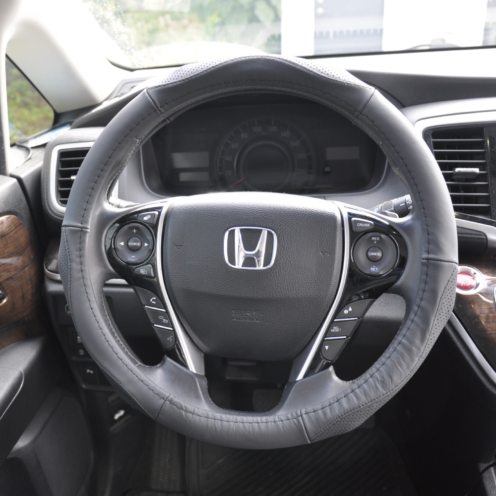 Genuine Leather Anti-Slip Breathable Steering Wheel Cover, , large