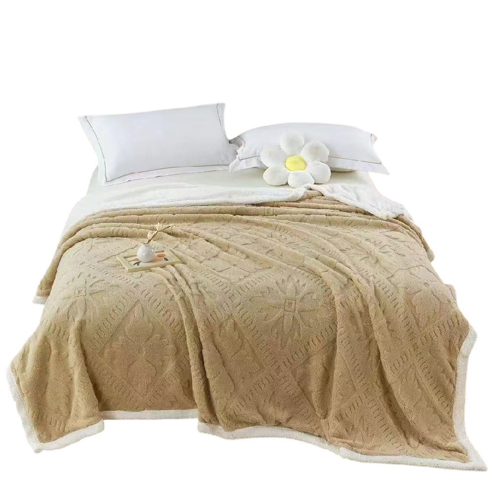 【家購網嚴選】立體雪花造型雙色莫瑞絨毯-奶茶色X2入(150x200cm/入), , large