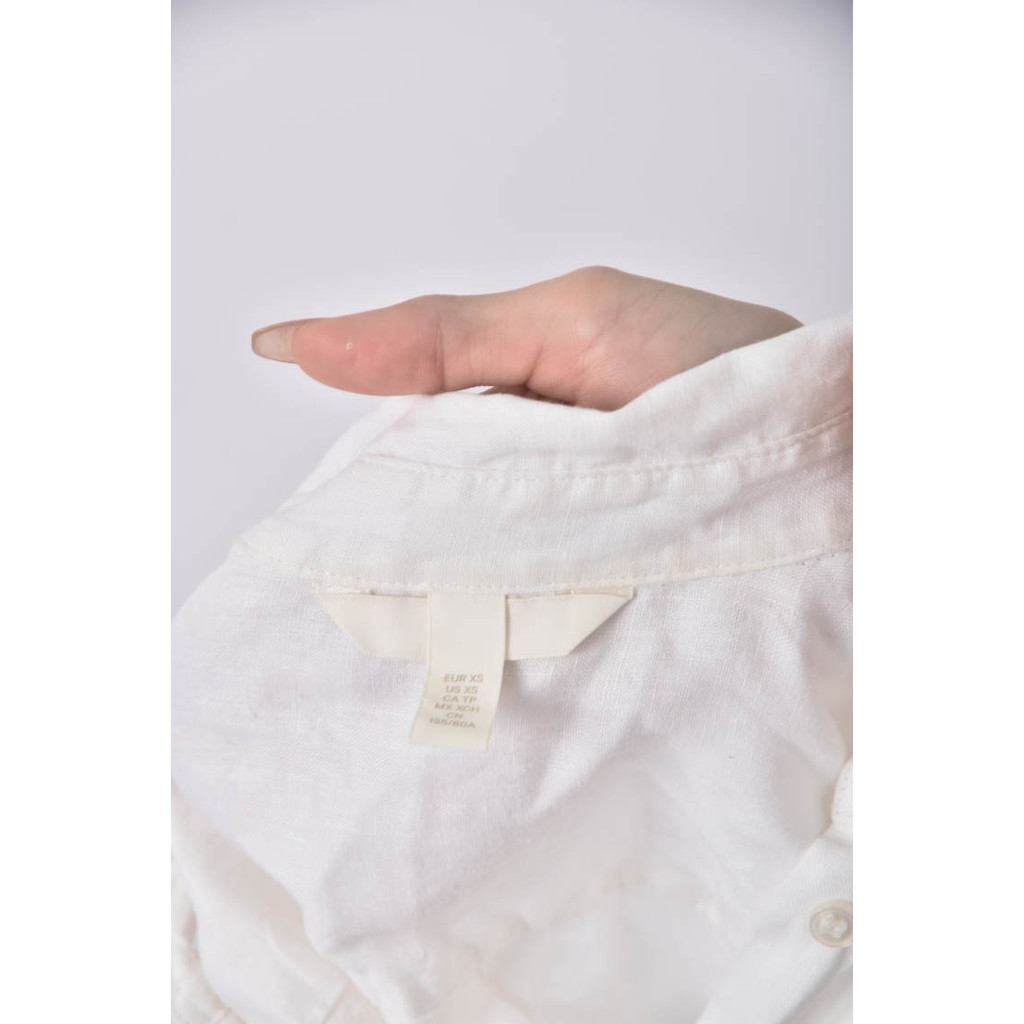 (2XL) h m亞麻純亞麻白色長袖上衣二手衣, , large