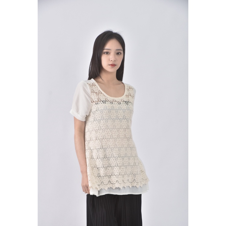 (S) pintian質感棉質圓領杏色短袖上衣二手衣, , large