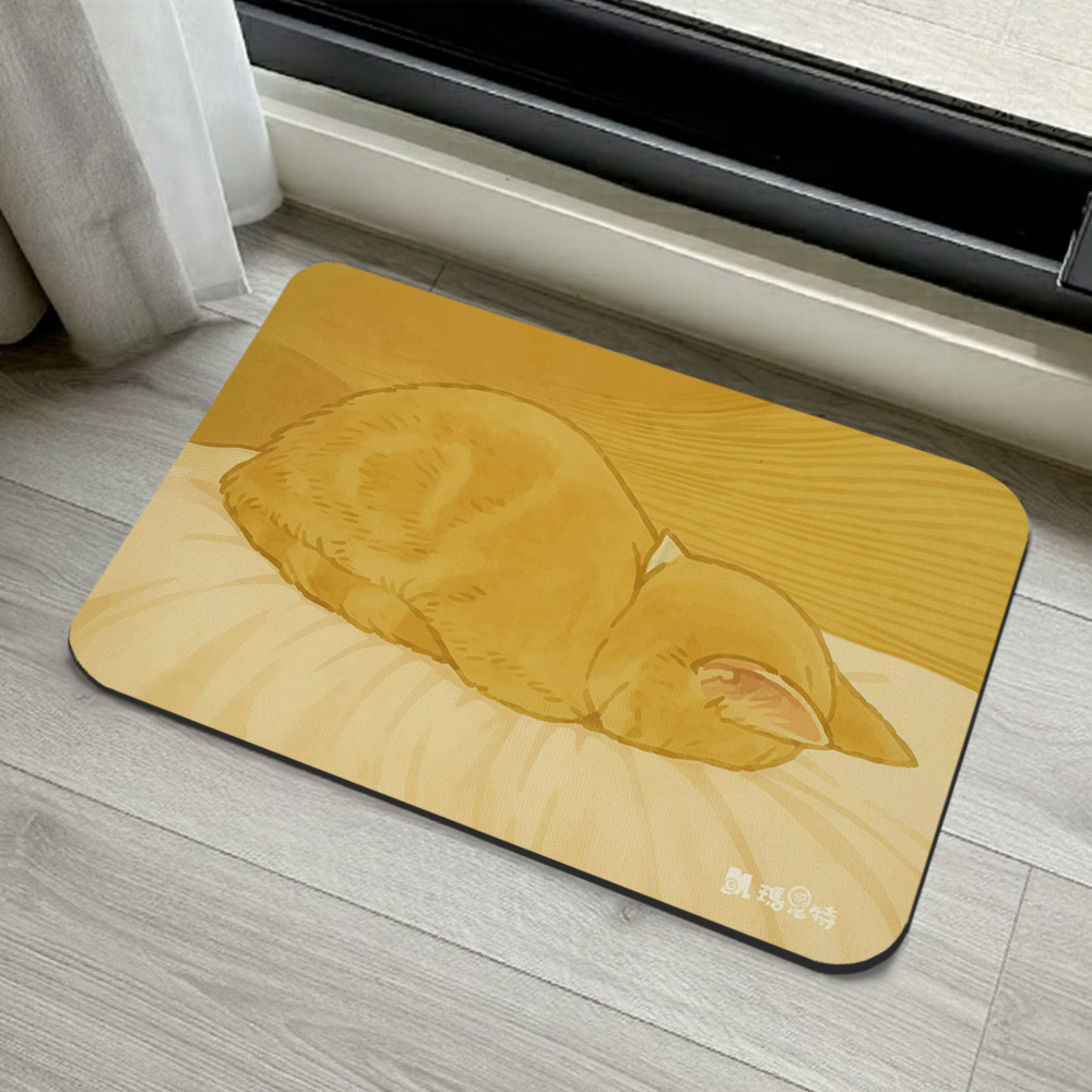 【怪獸】瑪思特 軟式珪藻土吸水地墊 睡癱貓系列 (60x40cm) -斷線貓, , large