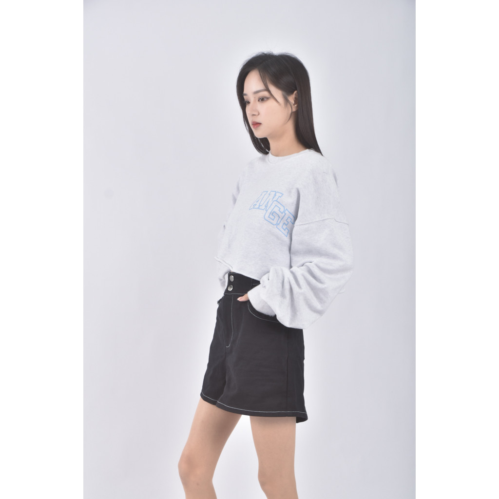 (2XL) popcorn韓牌高腰質感丹寧牛仔黑色短褲二手衣, , large