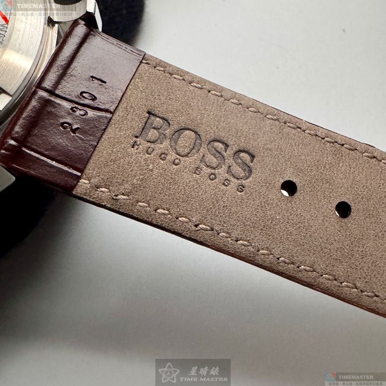 [星晴錶業]BOSS手錶,44mm,HB1513505銀白色錶面銀錶殼咖啡色真皮皮革錶帶款, , large