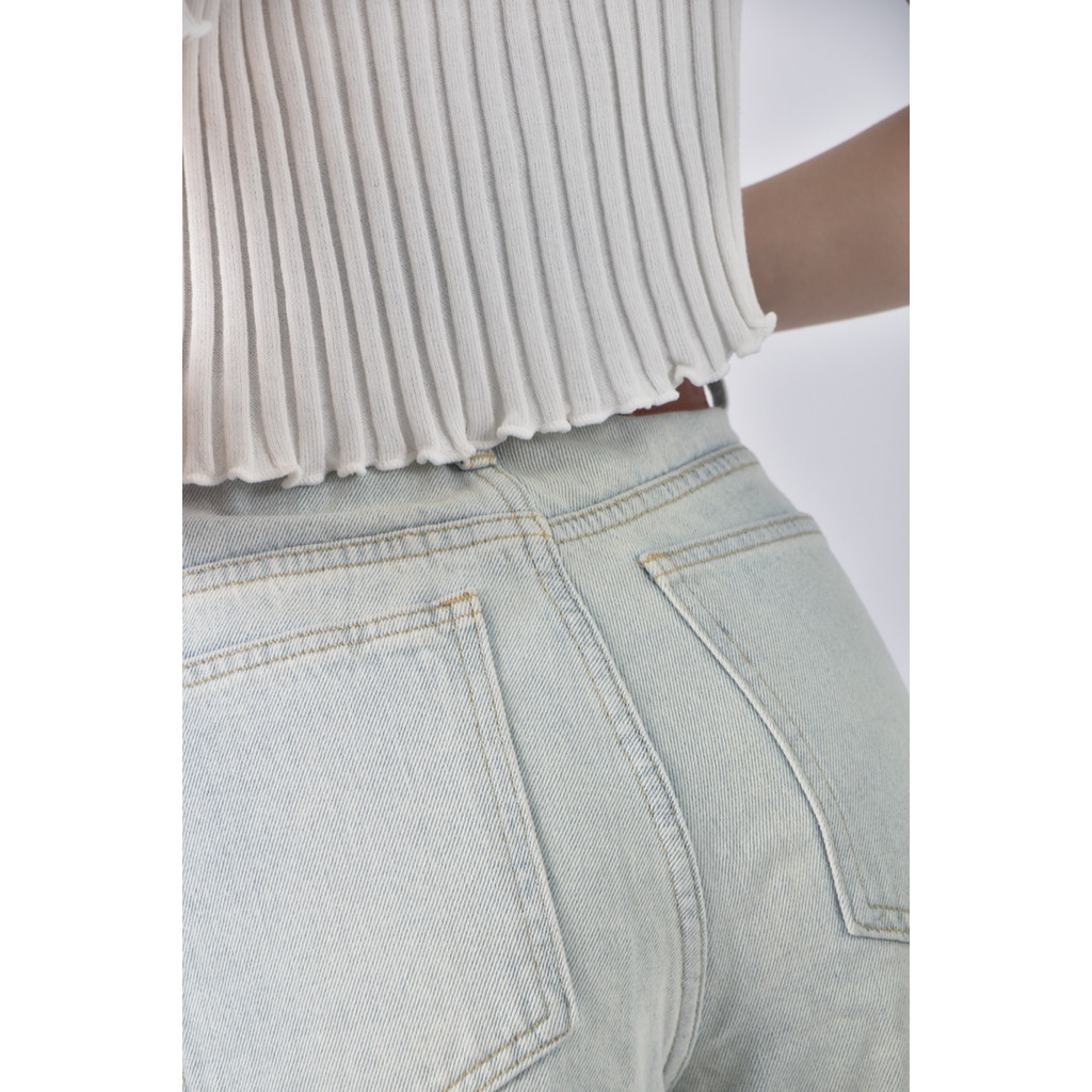 (Ｓ) 【里唯私服】jqu高腰丹寧牛仔刷破藍色長褲二手衣, , large